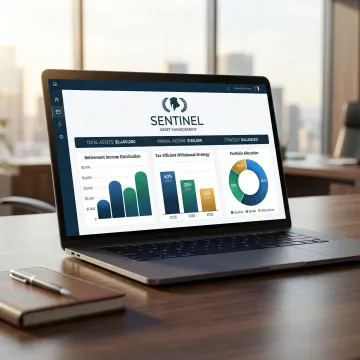Financial charts and retirement income distribution graphs displayed on computer screen