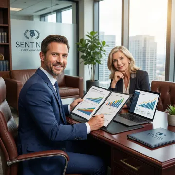 Wealth manager presenting comprehensive retirement financial plan to private client