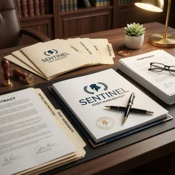 Estate planning documents including trust agreements and asset protection forms on desk