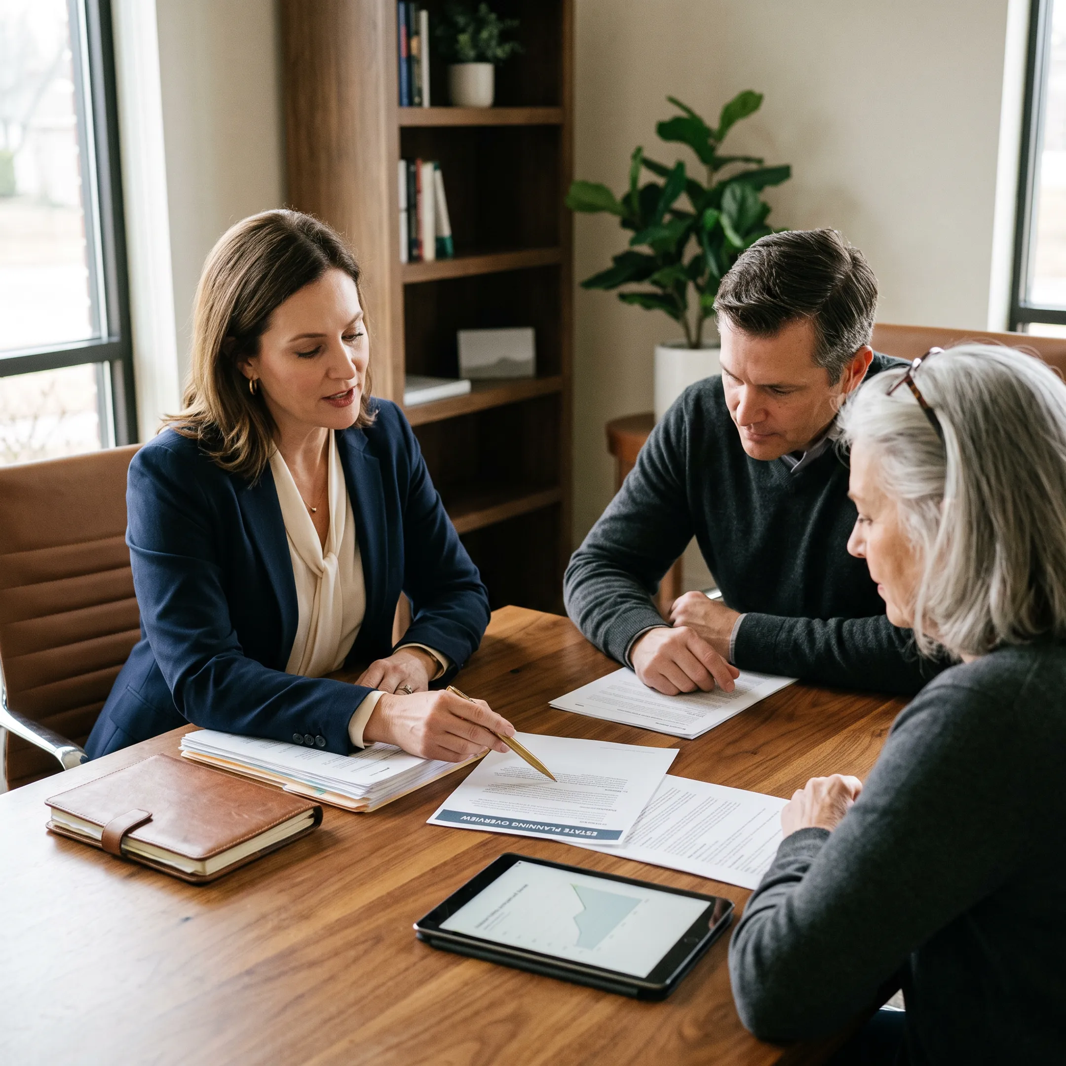 Advisor explaining estate and trust planning options