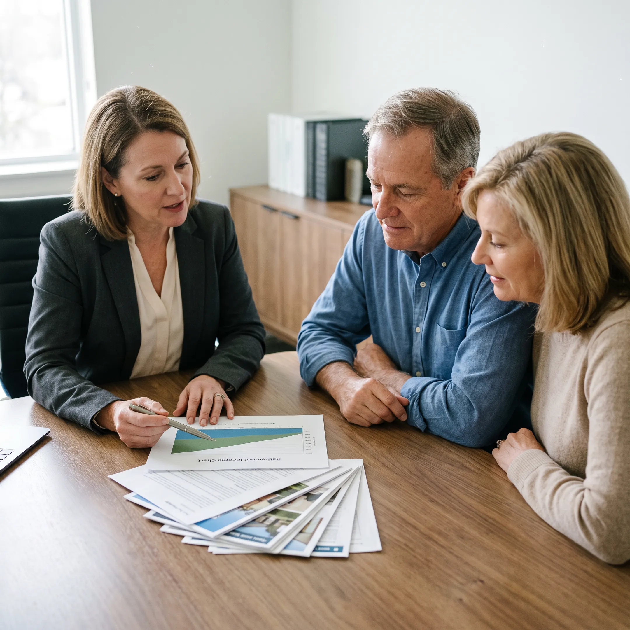 Advisor explaining retirement tax strategy to homeowners