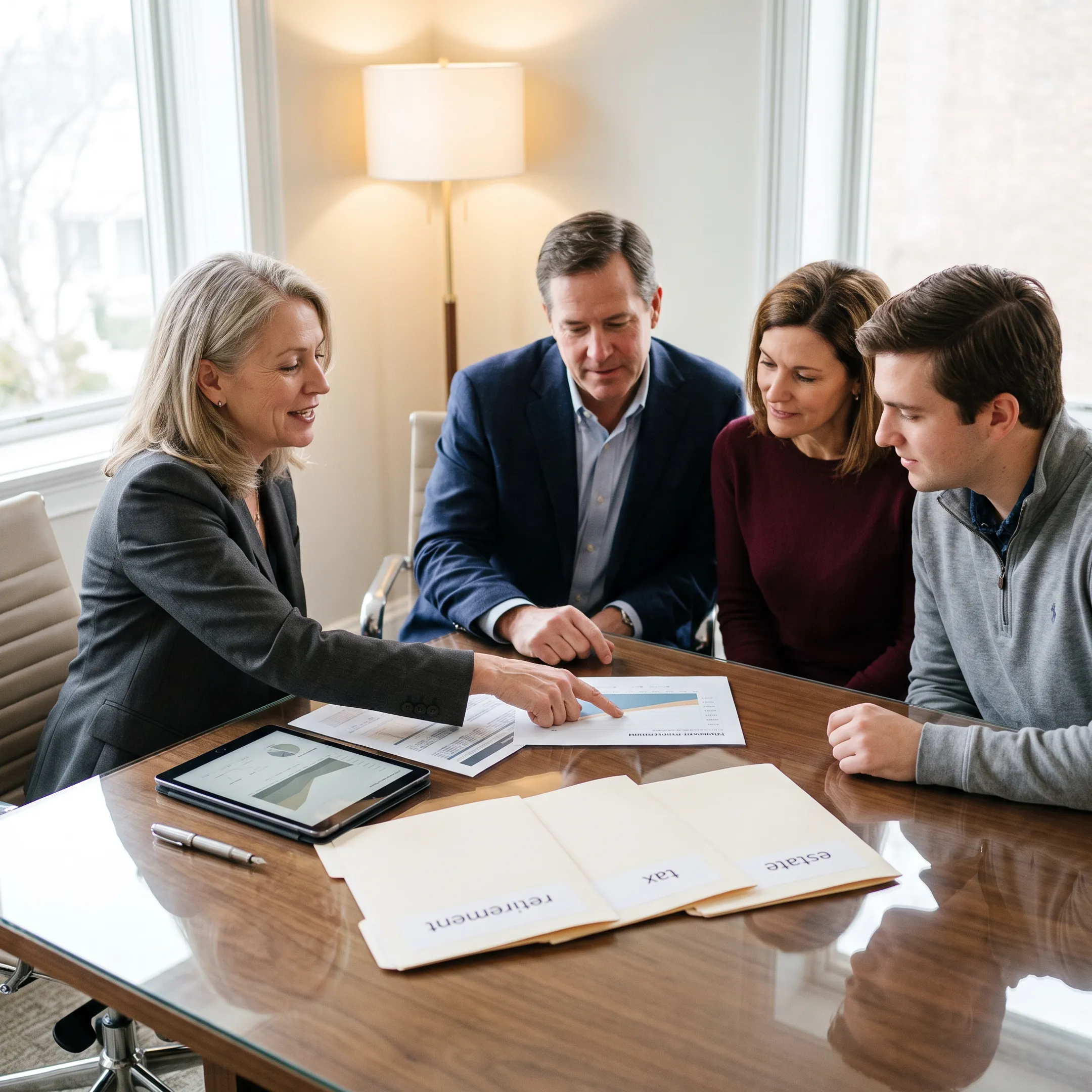 Financial advisor meeting with an affluent family