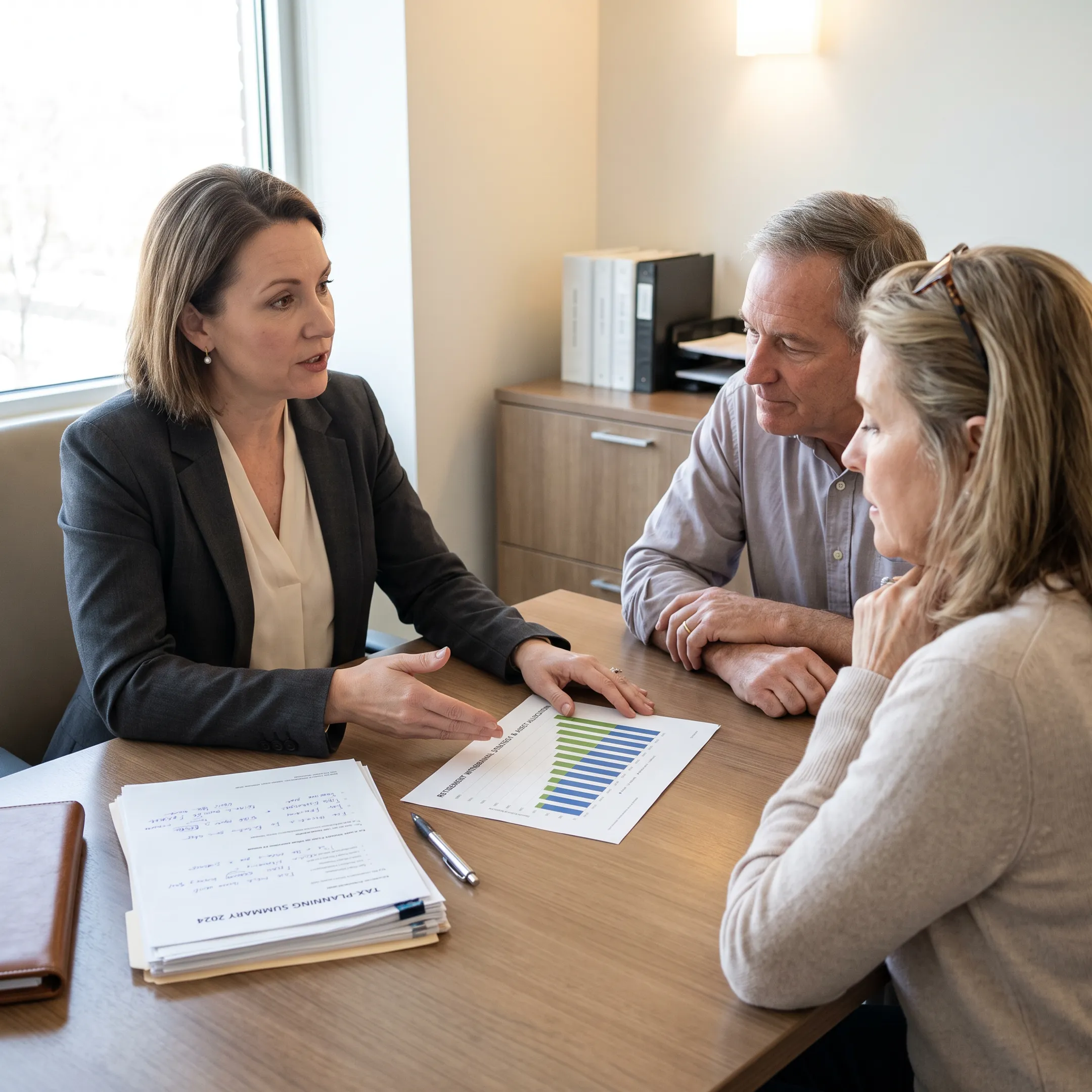 Advisor explaining retirement withdrawal strategy