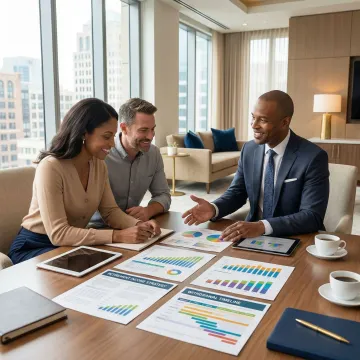 Financial advisor guiding retirement income planning process with charts and documents