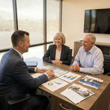 Confident retired couple reviewing their financial plan with advisor