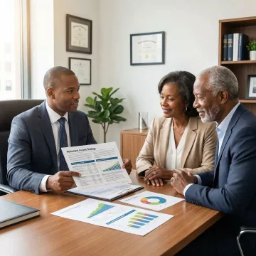 Senior couple reviewing personalized retirement income plan with financial charts