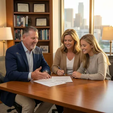 Family meeting with financial advisor reviewing special needs trust documents
