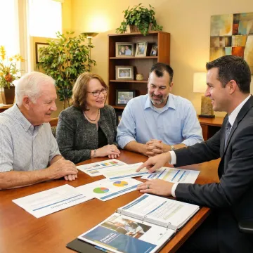 Family reviewing retirement planning documents with financial advisor