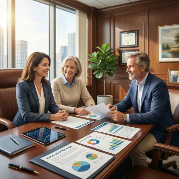 Diverse pre-retiree couple reviewing financial plan with advisor