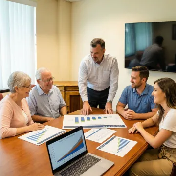 Multi-generational family reviewing legacy planning documents