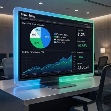 Diversified investment portfolio charts and graphs displayed on a computer monitor