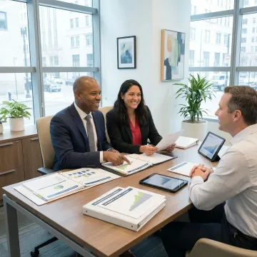 Wealth management team reviewing comprehensive financial plan with Maryland client