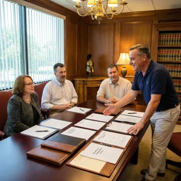 Professional estate planning consultation with financial documents and legal paperwork on a conference table