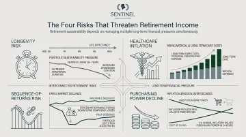 Four major retirement income risks longevity healthcare sequence-of-returns inflation comparison