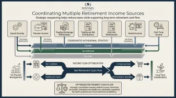 Coordinated retirement income sources withdrawal sequencing strategy across account types flow