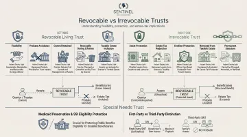 Revocable versus irrevocable trust comparison infographic with key differences