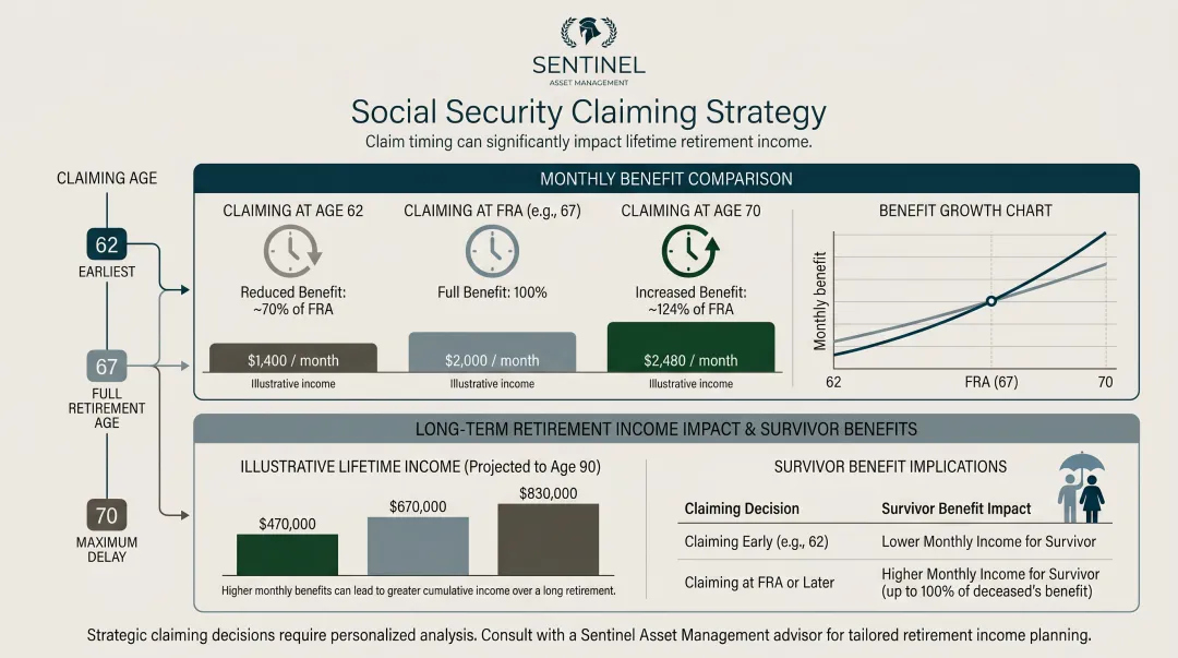 Social Security claiming age benefit comparison table ages 62 67 and 70