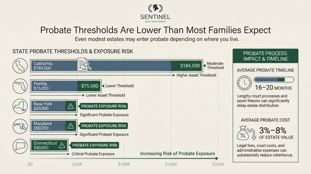 State probate thresholds comparison chart for five US states