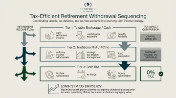 Tax-efficient retirement account withdrawal sequence three-tier strategy infographic