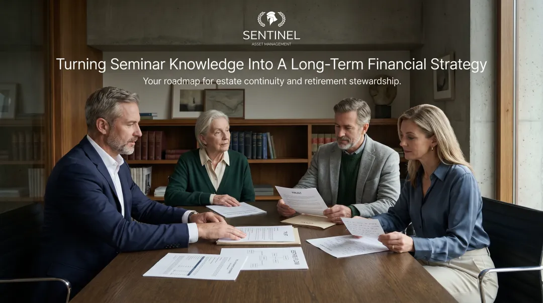 Financial advisor meeting with family clients reviewing estate planning documents