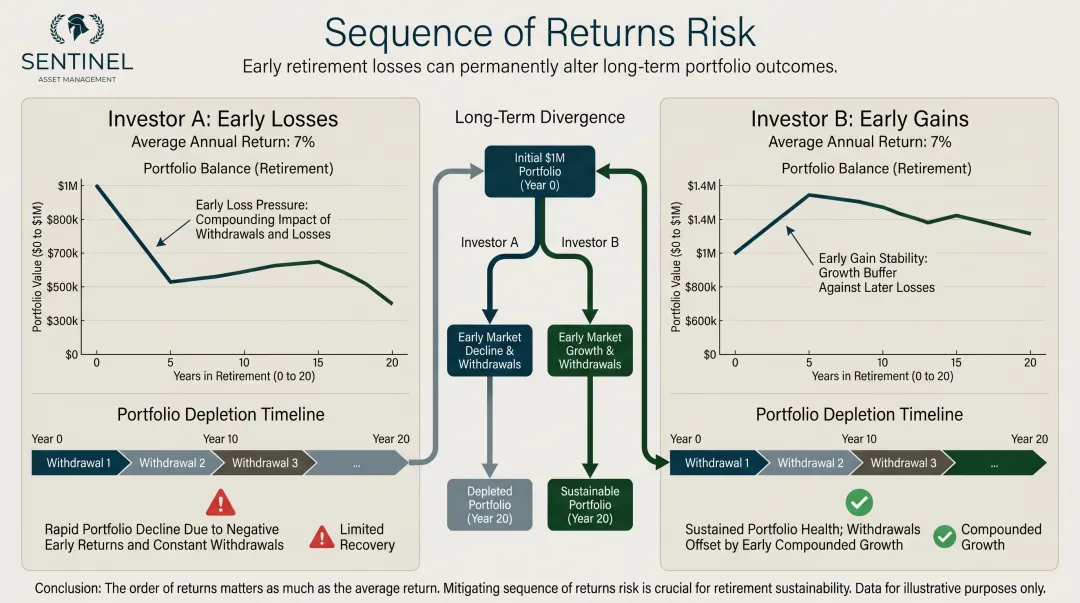 Sequence of returns risk comparison two investors same average return different outcomes
