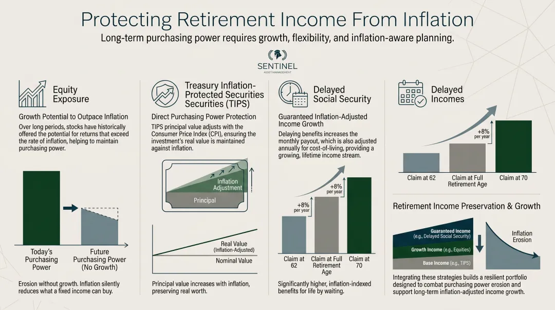 Three retirement inflation hedge strategies equity TIPS and Social Security delay explained