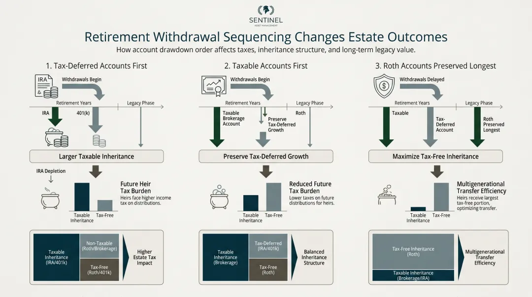 Retirement account withdrawal sequencing strategy and estate inheritance tax impact
