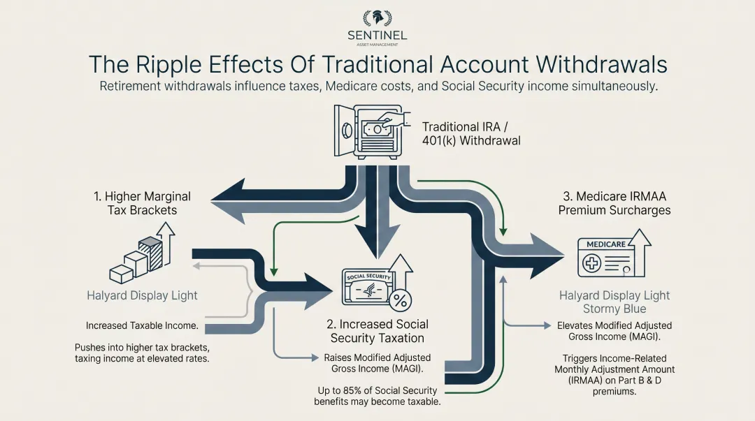 Three ripple effects of traditional IRA withdrawal on taxes Medicare and Social Security