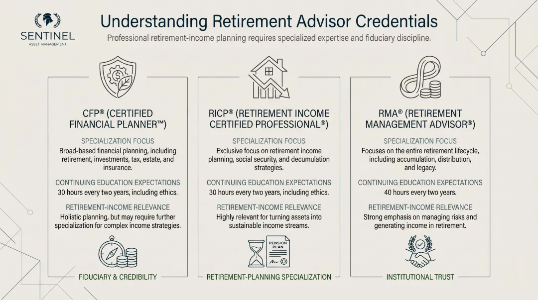 CFP RICP RMA retirement advisor credentials comparison continuing education requirements