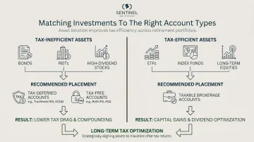 Asset location strategy matching tax-inefficient and tax-efficient investments to optimal account types