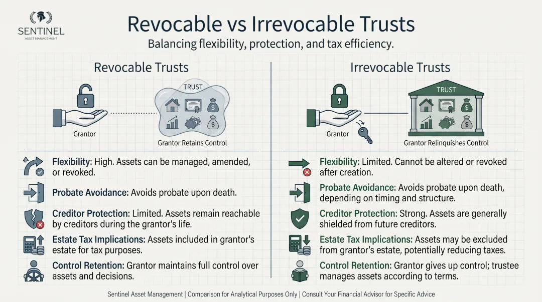 Revocable versus irrevocable trust side-by-side comparison of key features and trade-offs