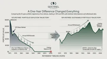 1973 versus 1974 retiree portfolio balance comparison over 35-year retirement period
