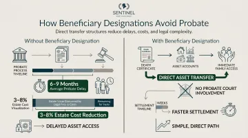 Probate process versus beneficiary designation speed and cost comparison infographic