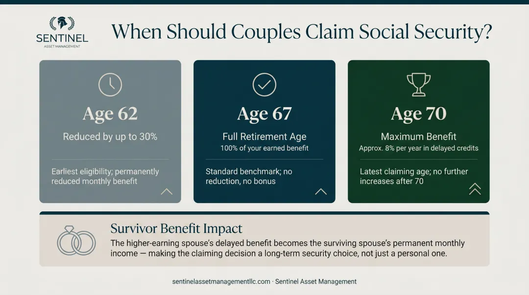 Social Security claiming age comparison at 62 67 and 70 for married couples
