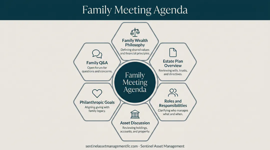 Six-topic family wealth meeting agenda framework for multigenerational planning