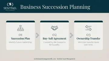 Business succession planning three essential components process flow infographic