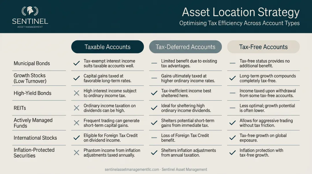 Asset location strategy tax optimization across three account types comparison chart