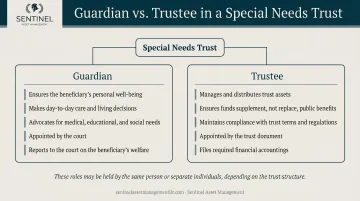 Special needs trust guardian versus trustee dual-role structure and responsibilities diagram