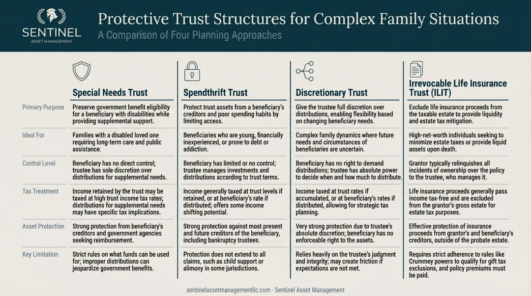 Protective trust structures for complex family situations four-option comparison