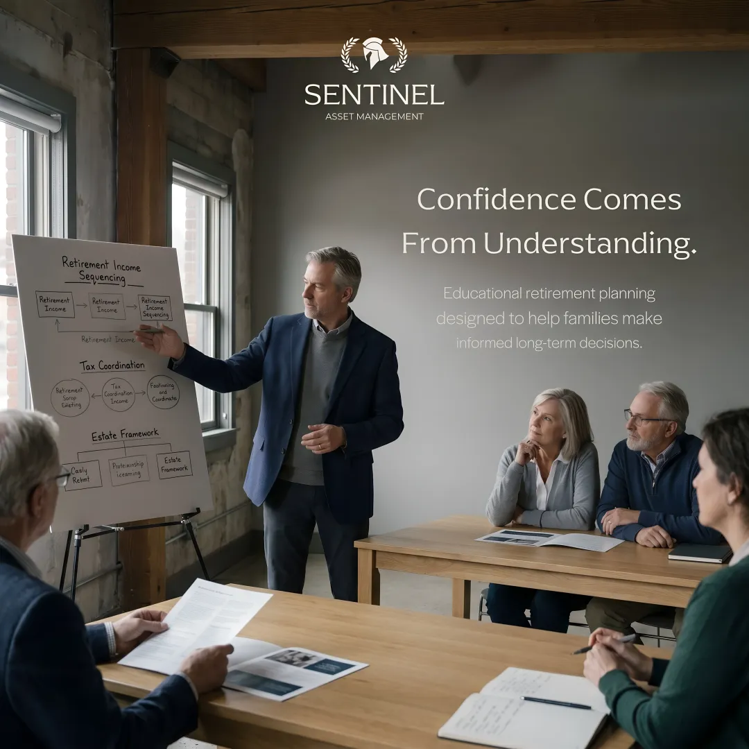 Financial advisor presenting retirement planning concepts on a whiteboard