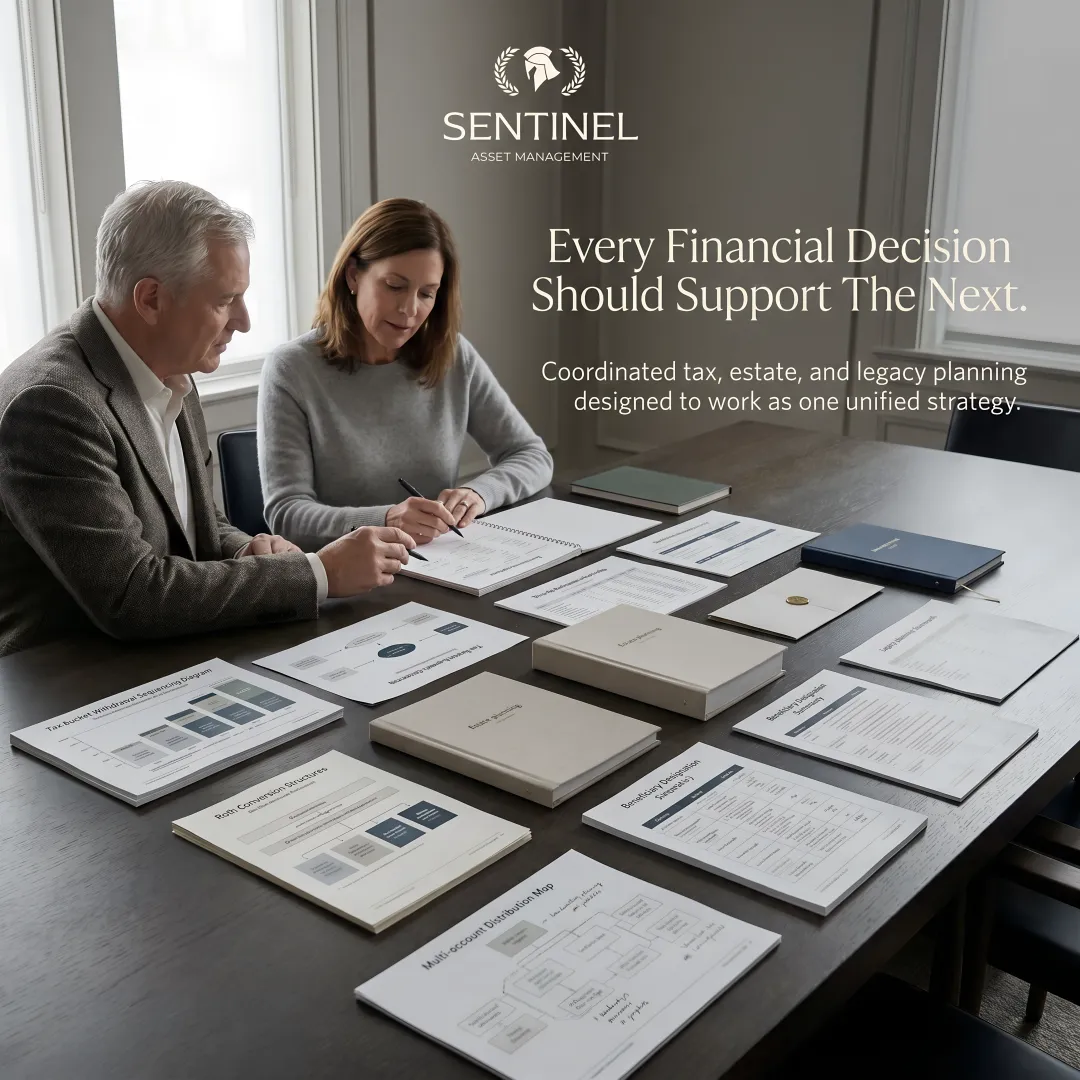 Integrated financial planning documents showing tax and estate coordination