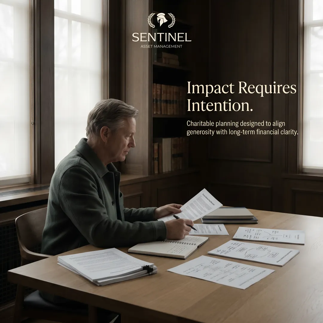 Financial advisor presenting charitable giving strategy on tablet