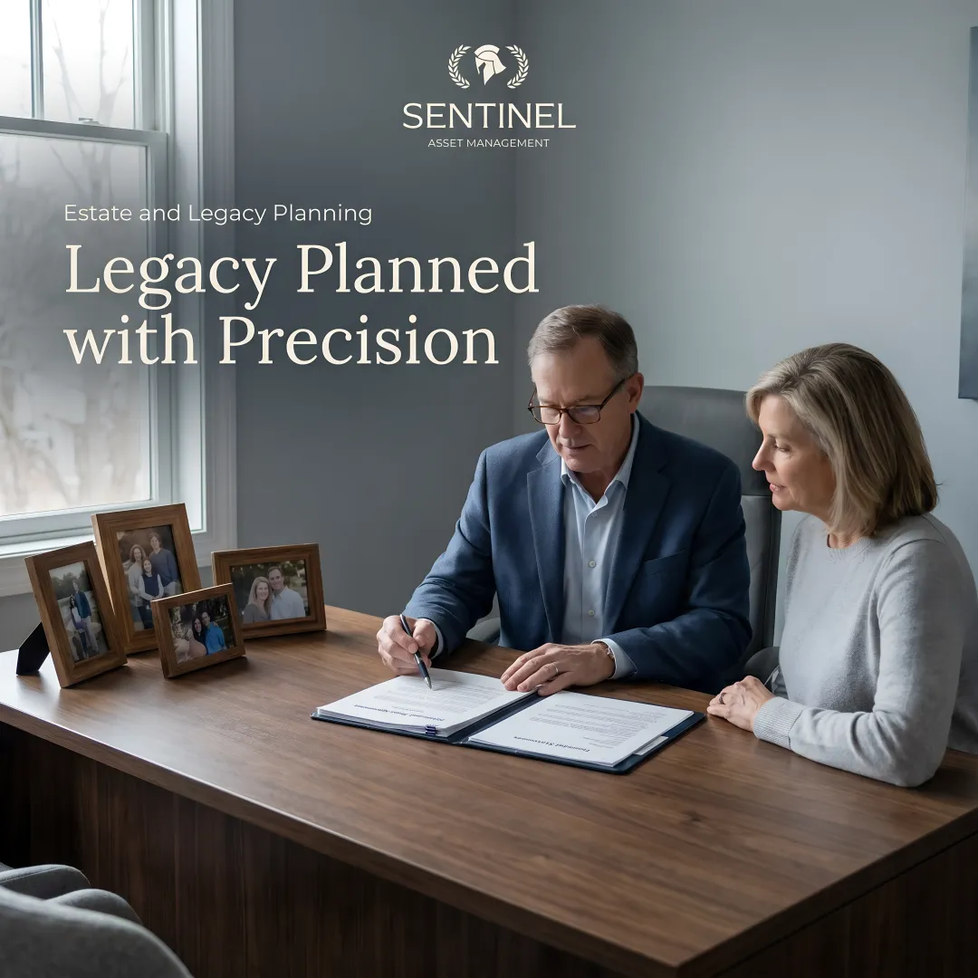Family reviewing estate planning documents with financial advisor
