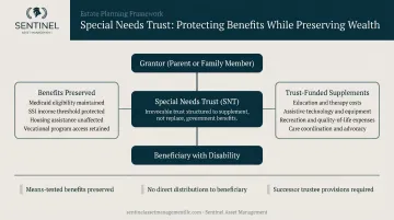 Special needs trust structure protecting government benefit eligibility for dependent beneficiaries infographic