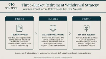 Three-bucket retirement withdrawal strategy sequencing taxable tax-deferred and tax-free accounts