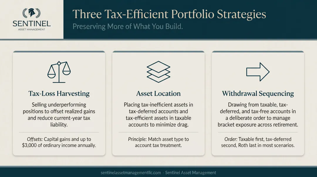 Three tax-efficient portfolio strategies tax-loss harvesting asset location withdrawal sequencing