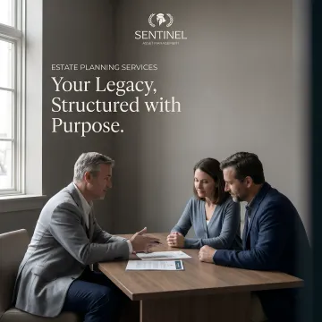 Financial advisor explaining estate planning documents to a couple in a modern office
