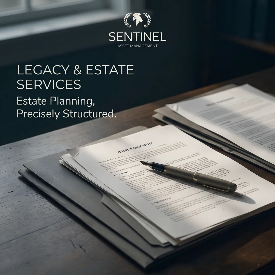 Estate planning documents including wills and trusts on professional desk