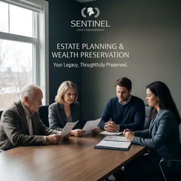 Family reviewing estate planning documents with financial advisor