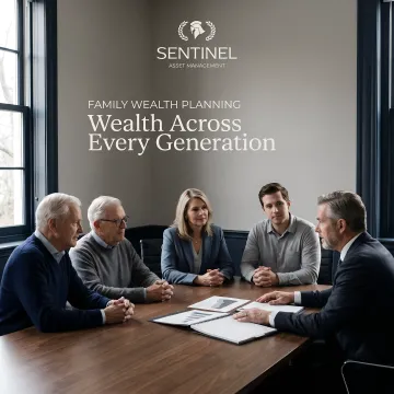 High-net-worth family reviewing comprehensive wealth management plan with financial advisor